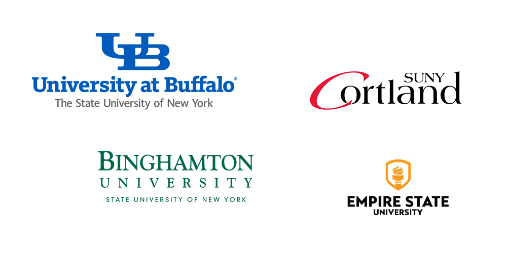 University at Buffalo, SUNy Cortland, Binghamton University, SUNY Empire University.