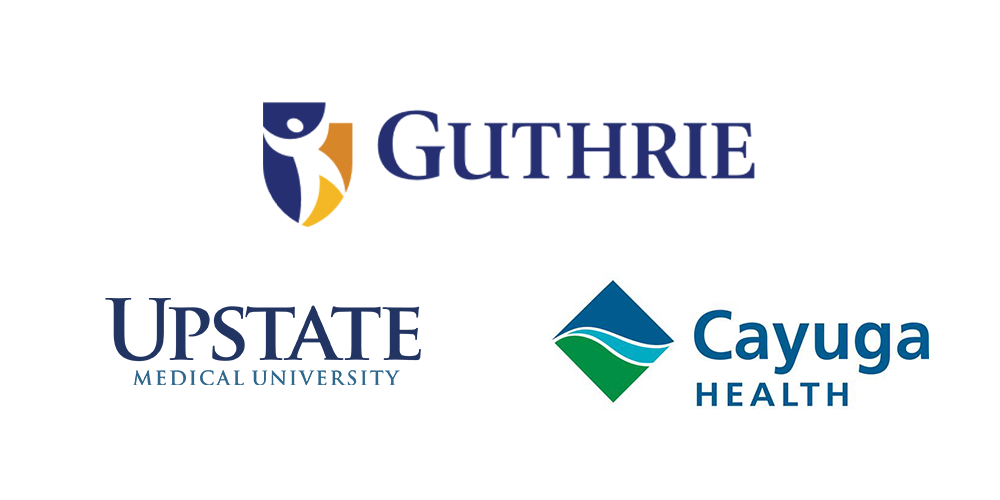 Guthrie, Upstate, Cayuga Health logos.